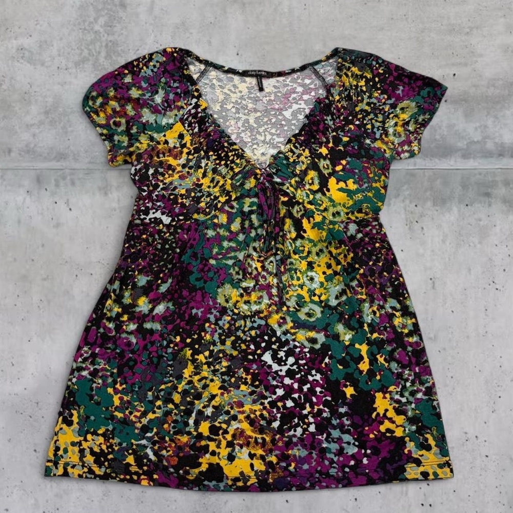 Y2K printed baby doll peasant top